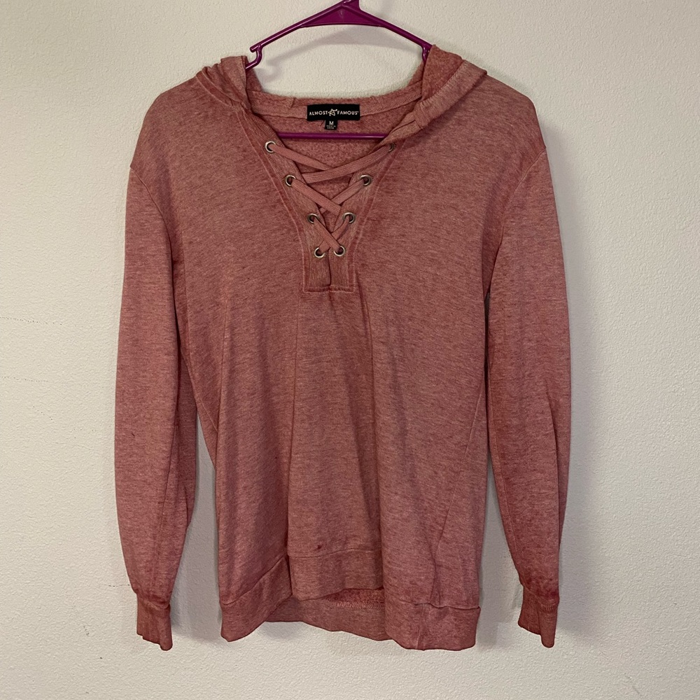 Dusty Pink Hoodie with Laces